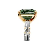 Baguette Engagement Ring Setting for Fancy Green Asscher Cut Center with Alternating Bar-Set Band and Prong Head in Yellow Gold