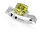 Solitaire Engagement Ring Setting for Fancy Yellow Cushion Cut Center with Bar-Station Pave Twist and Prong Head in Platinum