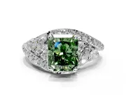 Halo Engagement Ring Setting for Fancy Green Radiant Cut Center with Marquise and Pave Bypass Band and Prong Head in Sterling Silver