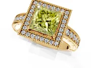 Milgrain Halo Engagement Ring Setting for Fancy Yellow Princess Cut Center with Pave Band and Prong Head in Yellow Gold