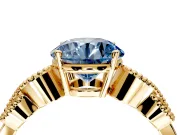 Leaf Engagement Ring Setting for Fancy Blue Round Cut Center with Milgrain Accent Band and Prong Head in Yellow Gold