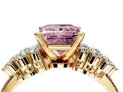 Cluster Engagement Ring Setting for Fancy Pink Princess Cut Center with 2-Row Shoulder Clusters and Prong Head in Yellow Gold