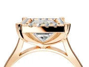 Single Halo Engagement Ring Setting for Princess Cut Center with Corner Claws, Plain Band and Prong Head in Rose Gold