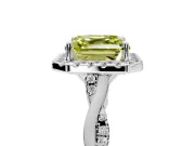 Halo Engagement Ring Setting for Fancy Yellow Asscher Cut Center with Twist Band and Prong Head in White Gold
