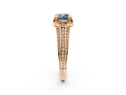 Solitaire Engagement Ring Setting for Fancy Blue Cushion Cut Center with Accented Split Shank and Prong Head in Rose Gold
