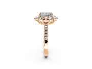 Floral Halo Engagement Ring Setting for Princess Cut Center with Pave Accents and Prong Head in Rose Gold
