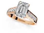 Solitaire Engagement Ring Setting for Emerald Cut Center with Cathedral Channel Band and Prong Head in Rose Gold
