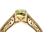 Solitaire Engagement Ring Setting for Fancy Yellow Emerald Cut Center with Engraved Pave Band and Prong Head in Yellow Gold