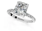 Solitaire Engagement Ring Setting for Radiant Cut Center with Micro Pave Band and Prong Head in Platinum