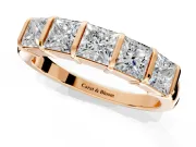 Princess Cut Lab-Grown Diamond 5 Stone Channel Wedding Band with Bar Prongs in Rose Gold