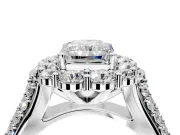 Large Accent Halo Engagement Ring Setting for Radiant Cut Center with Pave Split Shank and Prong Head in Sterling Silver