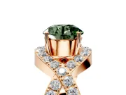 Halo Engagement Ring Setting for Fancy Green Round Cut Center with Pave Infinity Twist Band and Prong Head in Rose Gold