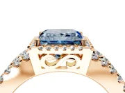 Halo Engagement Ring Setting for Fancy Blue Princess Cut Center with Wide-Open Pave Split Shank and Prong Head in Rose Gold