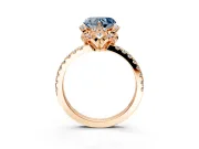 Halo Engagement Ring Setting for Fancy Blue Heart-Shaped Center with Openwork Halo, Pave Band and Prong Head in Rose Gold