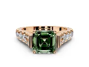 Solitaire Engagement Ring Setting for Fancy Green Asscher Cut Center with Pave Cathedral Shoulders and Prong Head in Rose Gold