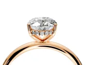 Hidden Halo Engagement Ring Setting for Oval Center with Thin Round-Wire Band and Prong Head in Rose Gold