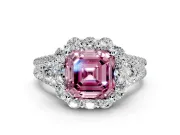 Halo Engagement Ring Setting for Fancy Pink Asscher Cut Center with Two-Strand Split Shank and Prong Head in Platinum