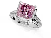 Solitaire Engagement Ring Setting for Fancy Pink Princess Cut Center with Accented Split Shank and Prong Head in Sterling Silver