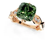 Solitaire Engagement Ring Setting for Fancy Green Cushion Cut Center with Accented Twist Band and Leaf Prong Head in Rose Gold