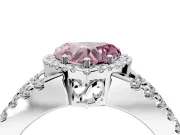 Halo Engagement Ring Setting for Fancy Pink Heart-Shaped Center with Wide-Open Pave Split Shank and Prong Head in Platinum