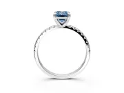 Solitaire Engagement Ring Setting for Fancy Blue Emerald Cut Center with Fine Pave Narrow Band and Prong Head in White Gold