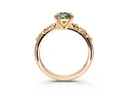 Solitaire Engagement Ring Setting for Fancy Green Pear-Shaped Center with Trailing Leaf Accent Band and Prong Head in Rose Gold