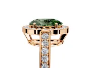 Bezel-Framed Halo Engagement Ring Setting for Fancy Green Oval Center with Pave Band and Prong Head in Rose Gold