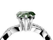 Solitaire Engagement Ring Setting for Fancy Green Heart-Shaped Center with Half-Pave Crossover Band and Prong Head in Sterling Silver