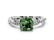 Solitaire Engagement Ring Setting for Fancy Green Cushion Cut Center with Twisted Pave Band and Prong Head in Platinum