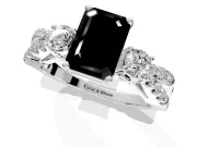 3 Stone Engagement Ring Setting for Fancy Black Emerald Cut Center with Pave Split Shank and Prong Head in Sterling Silver
