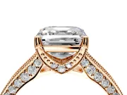 Solitaire Engagement Ring Setting for Asscher Cut Center with Milgrain-Framed Pave Band and Prong Head in Rose Gold