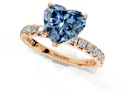 Solitaire Engagement Ring Setting for Fancy Blue Heart-Shaped Center with Shared-Prong Accents and Prong Head in Rose Gold