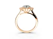 Milgrain Floral Halo Engagement Ring Setting for Round Cut Center with Pave Band and Prong Head in Rose Gold
