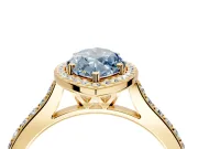 Halo Engagement Ring Setting for Fancy Blue Marquise Center with Pave Accents, Heart Basket and Prong Head in Yellow Gold