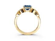 Leaf Engagement Ring Setting for Fancy Blue Asscher Cut Center with Milgrain Accent Band and Prong Head in Yellow Gold