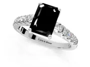 Solitaire Engagement Ring Setting for Fancy Black Emerald Cut Center with Partway Pave Band and Prong Head in Sterling Silver