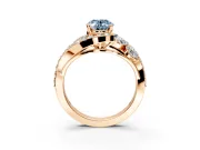 Halo Engagement Ring Setting for Fancy Blue Oval Center with Marquise and Pave Bypass Band and Prong Head in Rose Gold