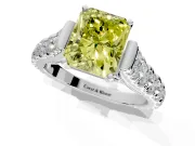 Solitaire Engagement Ring Setting for Fancy Yellow Radiant Cut Center with Pave Cathedral Shoulders and Prong Head in Platinum