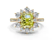Floral Halo Engagement Ring Setting for Fancy Yellow Radiant Cut Center with Pave Accents and Prong Head in Yellow Gold
