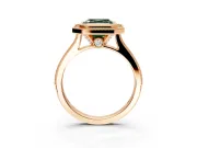 Halo Engagement Ring Setting for Fancy Green Asscher Cut Center with Milgrain Pave Band and Bezel Head in Rose Gold