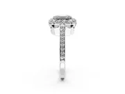 Floral Halo Engagement Ring Setting for Emerald Cut Center with Large Halo Accents and Prong Head in White Gold