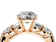 5 Stone Engagement Ring Setting for Round Cut Center with Graduated Accents and Prong Head in Rose Gold