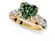 Solitaire Engagement Ring Setting for Fancy Green Heart-Shaped Center with Graduated Shared Prongs and Prong Head in Yellow Gold