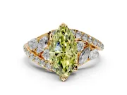 Halo Engagement Ring Setting for Fancy Yellow Marquise Center with Marquise and Pave Bypass Band and Prong Head in Yellow Gold