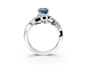 Halo Engagement Ring Setting for Fancy Blue Radiant Cut Center with Marquise and Pave Bypass Band and Prong Head in Sterling Silver