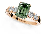 5 Stone Engagement Ring Setting for Fancy Green Emerald Cut Center with Plain Band and Prong Head in Rose Gold