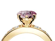 Solitaire Engagement Ring Setting for Fancy Pink Heart-Shaped Center with Channel-Set Accents and Prong Head in Yellow Gold