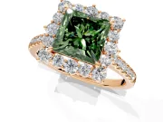 Halo Engagement Ring Setting for Fancy Green Princess Cut Center with Single-Row Pave, Open Basket and Prong Head in Rose Gold