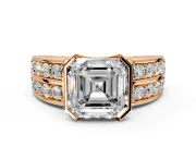 Bezel Engagement Ring Setting for Asscher Cut Center with Wide Channel-Set Band and Bezel Head in Rose Gold