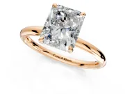 Hidden Halo Engagement Ring Setting for Radiant Cut Center with Thin Rounded Band and Prong Head in Rose Gold